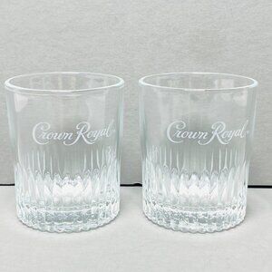 Crown Royal Old-Fashioned Ribbed Base Whiskey Glasses Set of 2 Barware